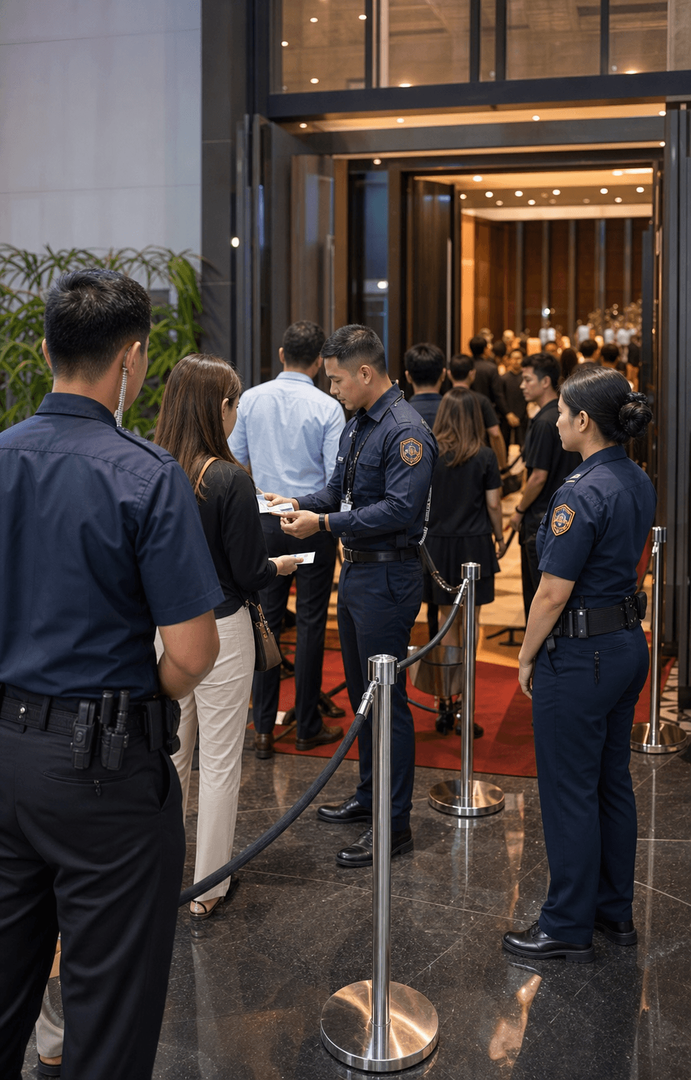 Event security personnel managing orderly venue entry